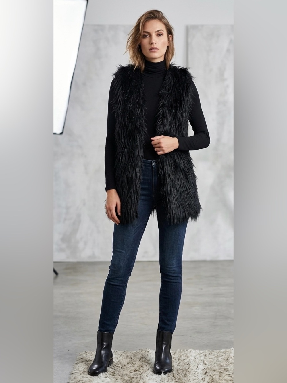 French Laundry Black Faux Fur Vest